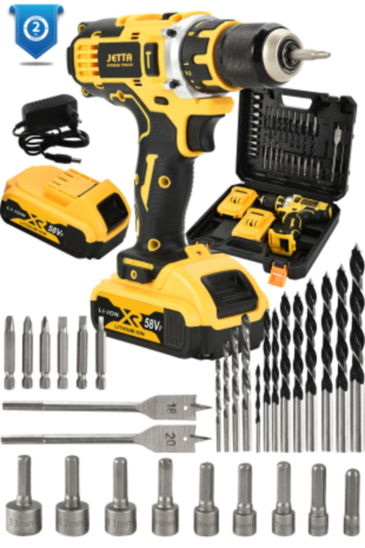 Jetta Power Tools Jetta Power 58vf 5ah Li Sjs Çift Metal Şanzuman Çift Akülü Şarjlı Matkap 24 Parça Set Hediyeli
